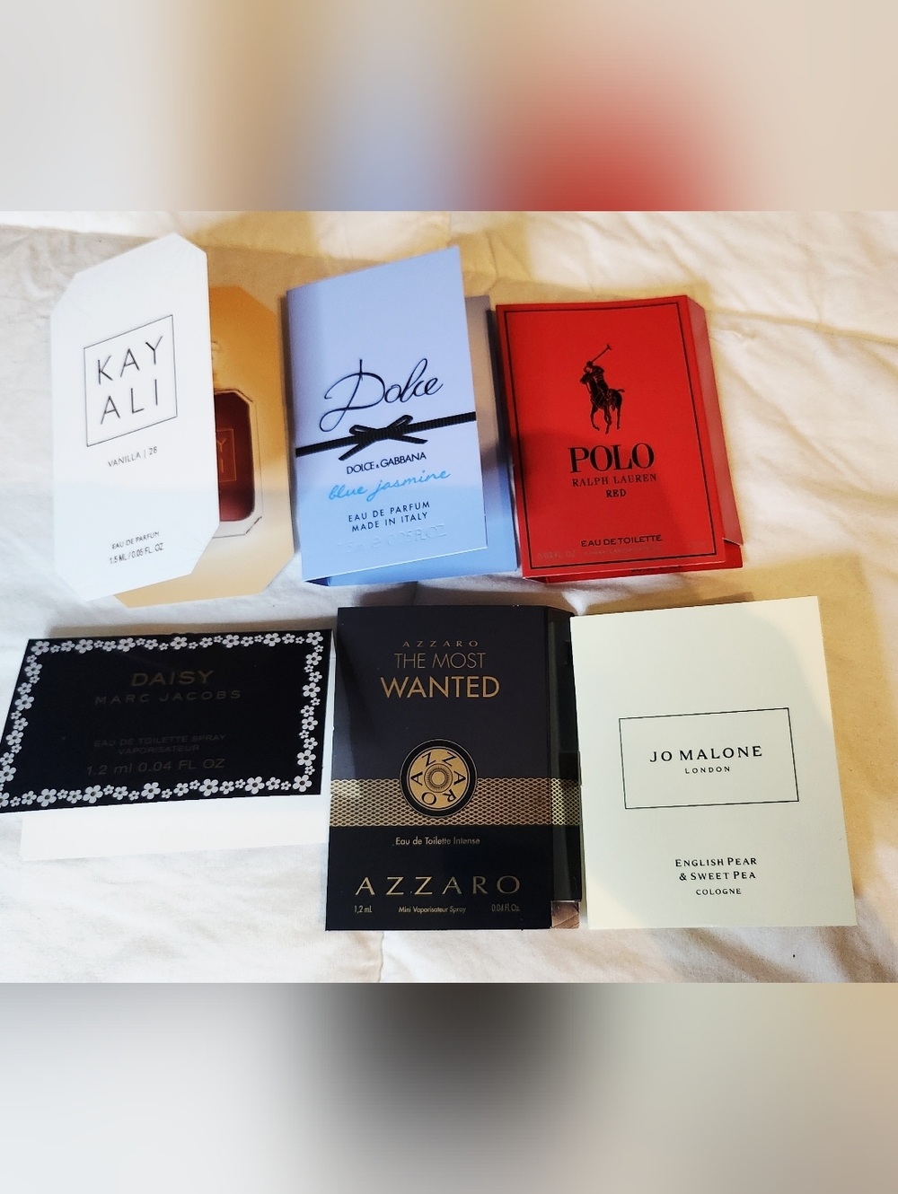 DG, Kay Ali, Polo, Marc Jacobs, Azzaro & Jo Malone Perfume Samples.